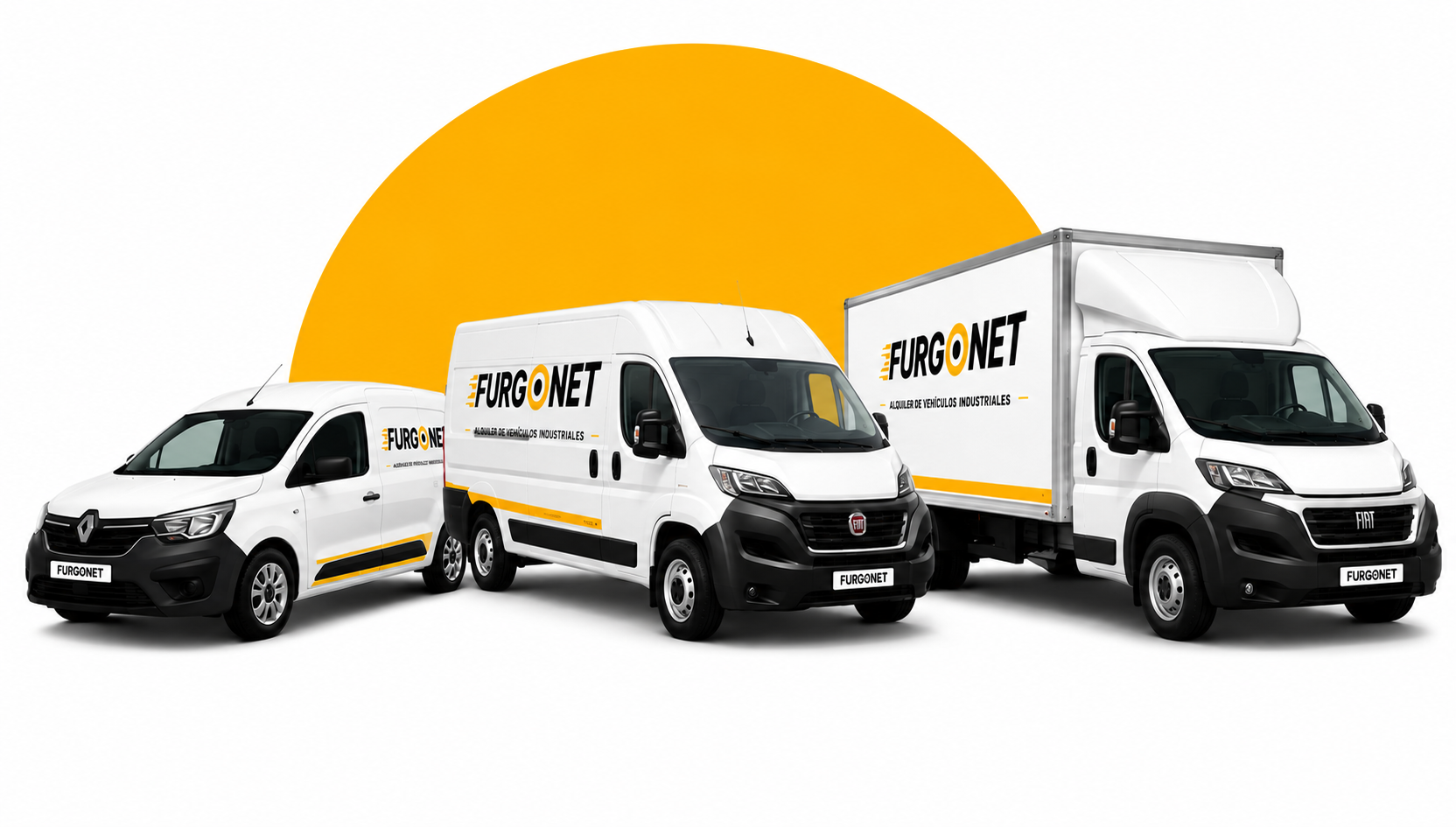 Flota FURGONET: comercial Renault, furgoneta Fiat Ducato y furgón carrozado con logotipo FURGONET